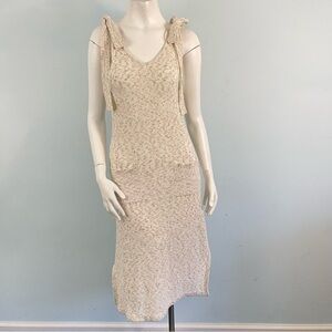 Paper Crane Tie-Shoulder Midi Dress Terry Knit Pockets Size Medium Marled Beachy